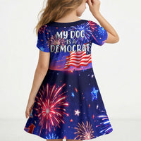 Golden Retriever My Dog Is A Democrat Kid Short Sleeve Dress Patriotic Statue Of Liberty Fireworks