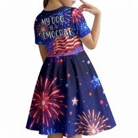 Golden Retriever My Dog Is A Democrat Kid Short Sleeve Dress Patriotic Statue Of Liberty Fireworks