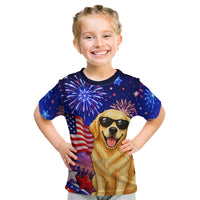 Golden Retriever My Dog Is A Democrat Kid T Shirt Patriotic Statue Of Liberty Fireworks
