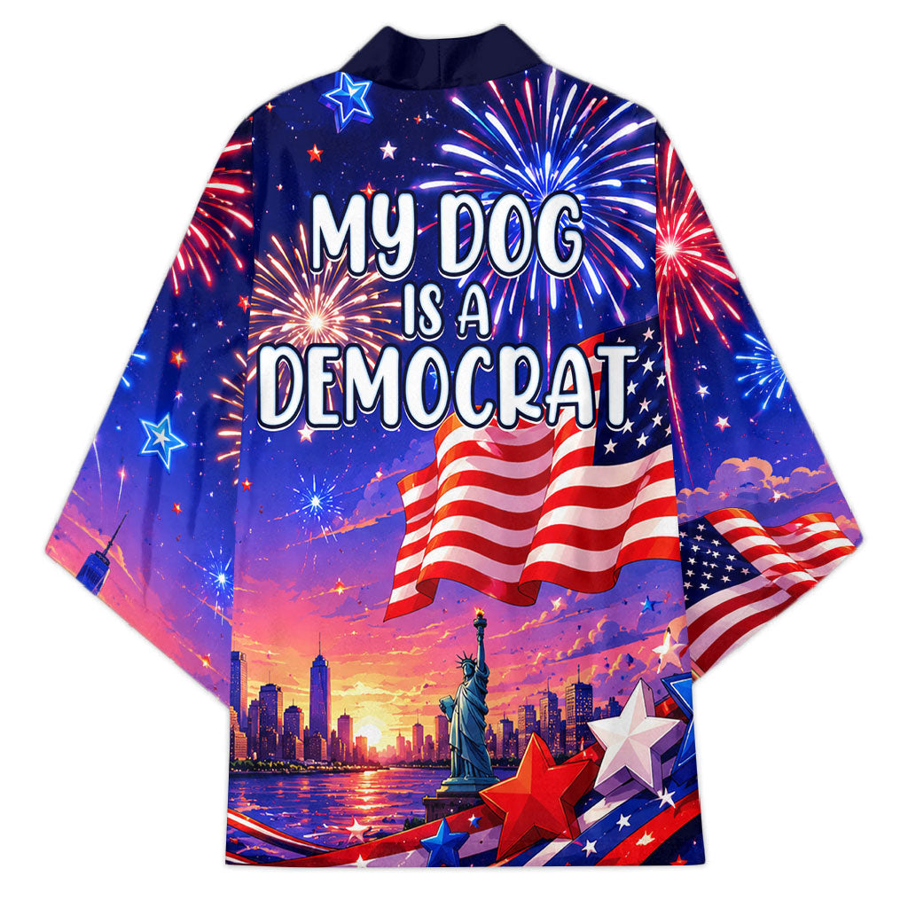 Golden Retriever My Dog Is A Democrat Kimono Patriotic Statue Of Liberty Fireworks