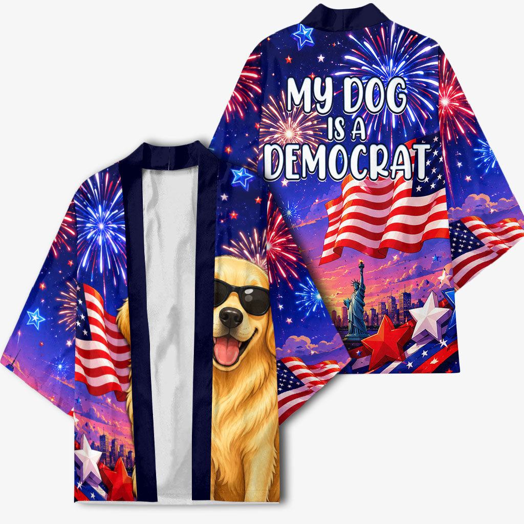 Golden Retriever My Dog Is A Democrat Kimono Patriotic Statue Of Liberty Fireworks