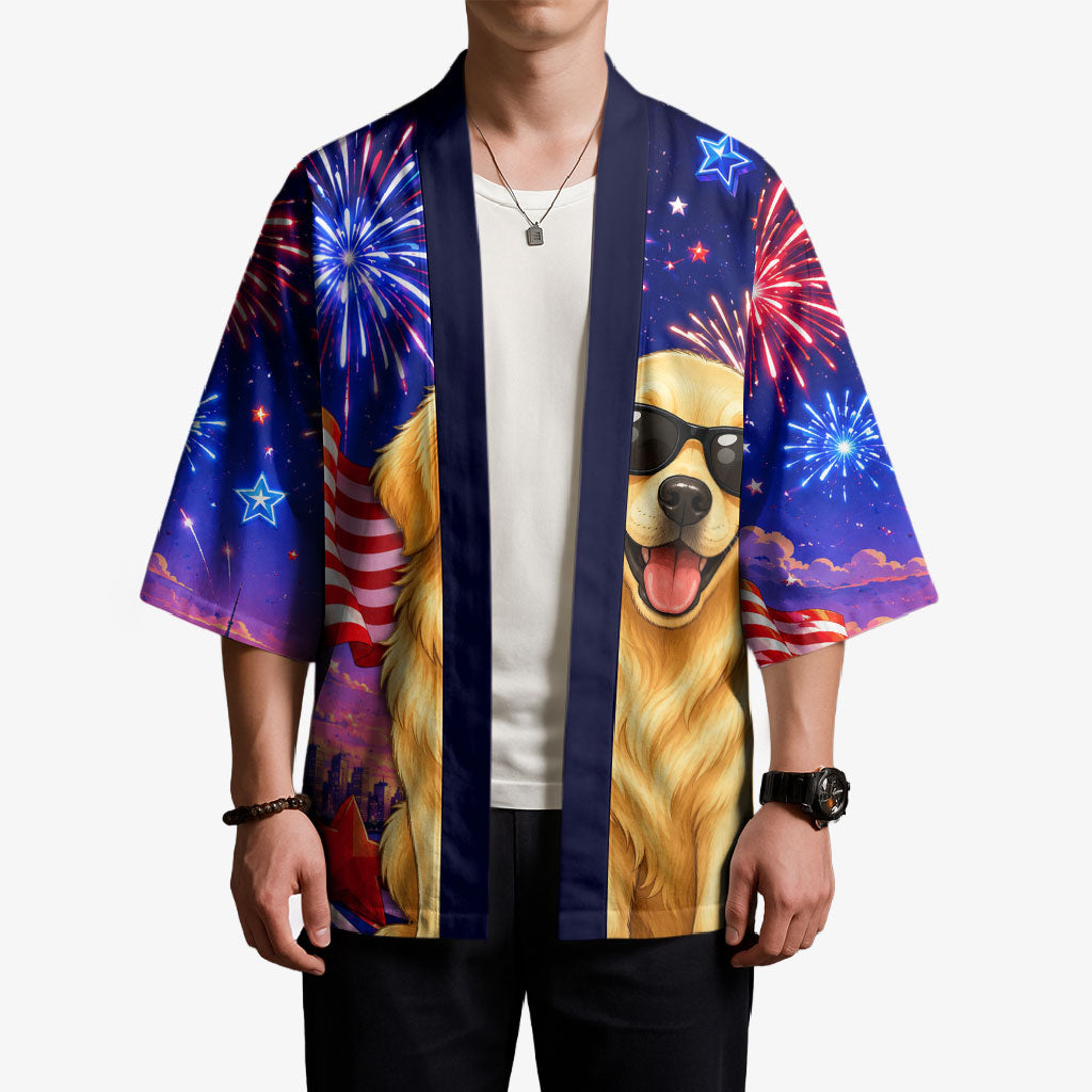 Golden Retriever My Dog Is A Democrat Kimono Patriotic Statue Of Liberty Fireworks