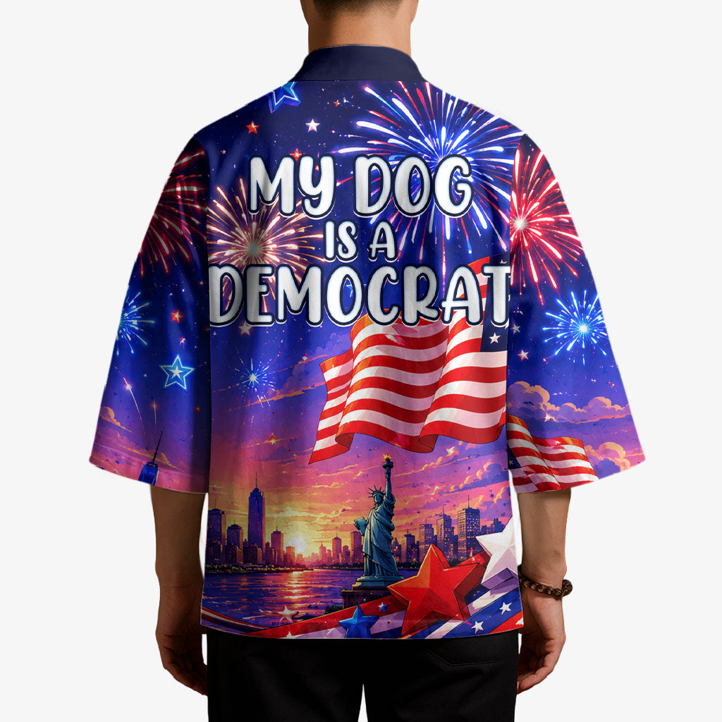 Golden Retriever My Dog Is A Democrat Kimono Patriotic Statue Of Liberty Fireworks