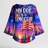 Golden Retriever My Dog Is A Democrat Kimono Sleeve Blouse Patriotic Statue Of Liberty Fireworks