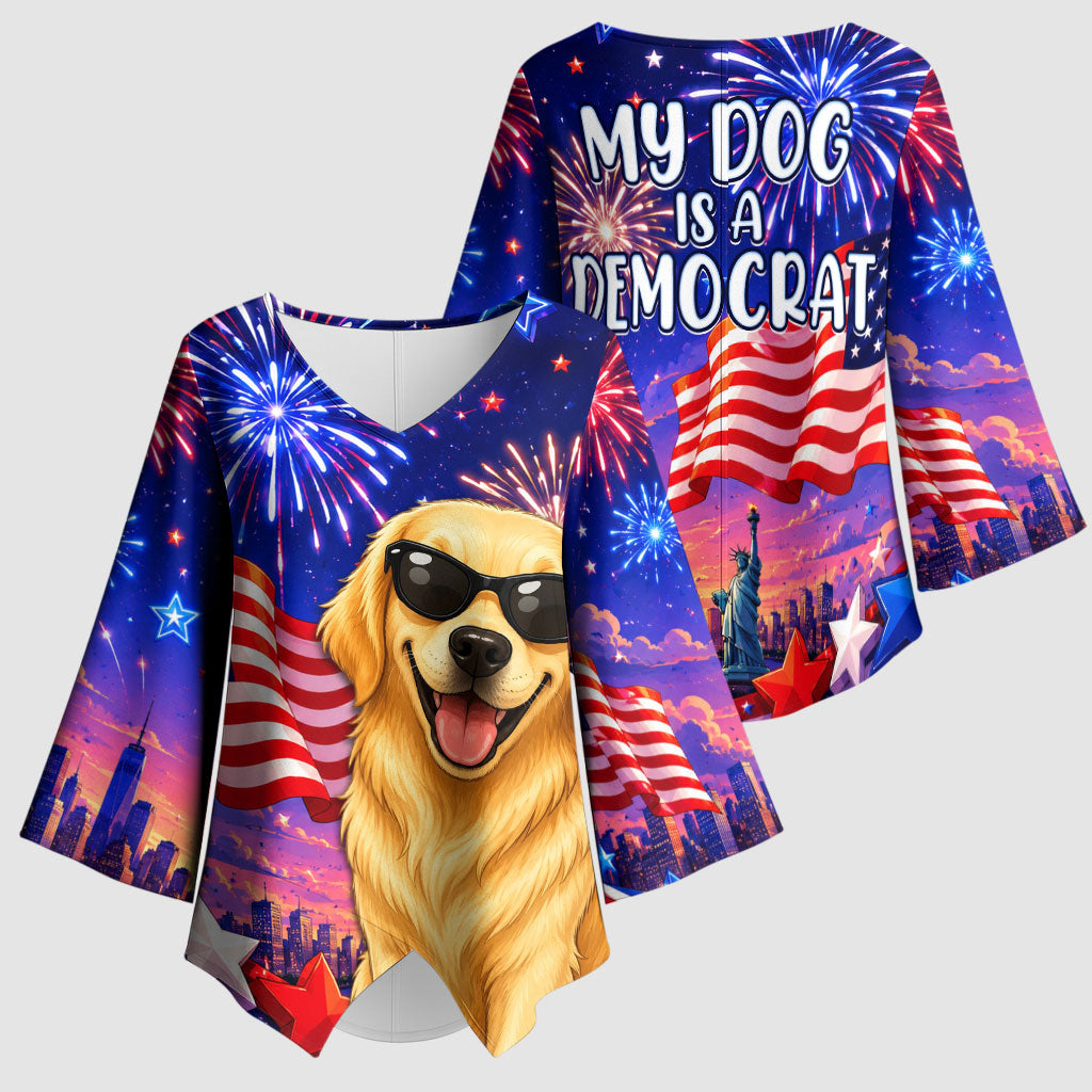 Golden Retriever My Dog Is A Democrat Kimono Sleeve Blouse Patriotic Statue Of Liberty Fireworks