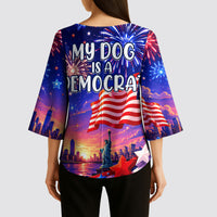 Golden Retriever My Dog Is A Democrat Kimono Sleeve Blouse Patriotic Statue Of Liberty Fireworks