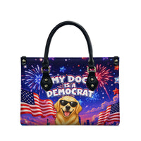 Golden Retriever My Dog Is A Democrat Leather Bag Patriotic Statue Of Liberty Fireworks