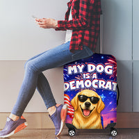 Golden Retriever My Dog Is A Democrat Luggage Cover Patriotic Statue Of Liberty Fireworks