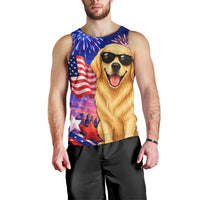 Golden Retriever My Dog Is A Democrat Men Tank Top Patriotic Statue Of Liberty Fireworks