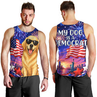 Golden Retriever My Dog Is A Democrat Men Tank Top Patriotic Statue Of Liberty Fireworks