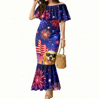 Golden Retriever My Dog Is A Democrat Mermaid Dress Patriotic Statue Of Liberty Fireworks