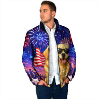 Golden Retriever My Dog Is A Democrat Padded Jacket Patriotic Statue Of Liberty Fireworks