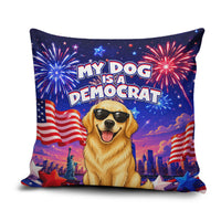 Golden Retriever My Dog Is A Democrat Pillow Cover Patriotic Statue Of Liberty Fireworks