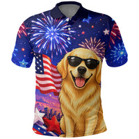 Golden Retriever My Dog Is A Democrat Polo Shirt Patriotic Statue Of Liberty Fireworks