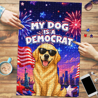 Golden Retriever My Dog Is A Democrat Puzzle Patriotic Statue Of Liberty Fireworks