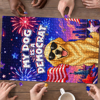 Golden Retriever My Dog Is A Democrat Puzzle Patriotic Statue Of Liberty Fireworks