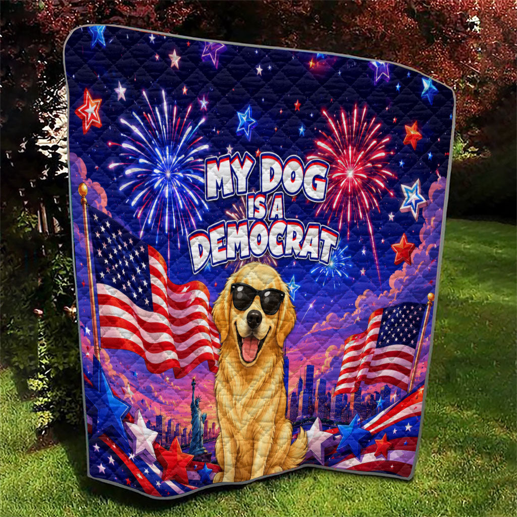 Golden Retriever My Dog Is A Democrat Quilt Patriotic Statue Of Liberty Fireworks