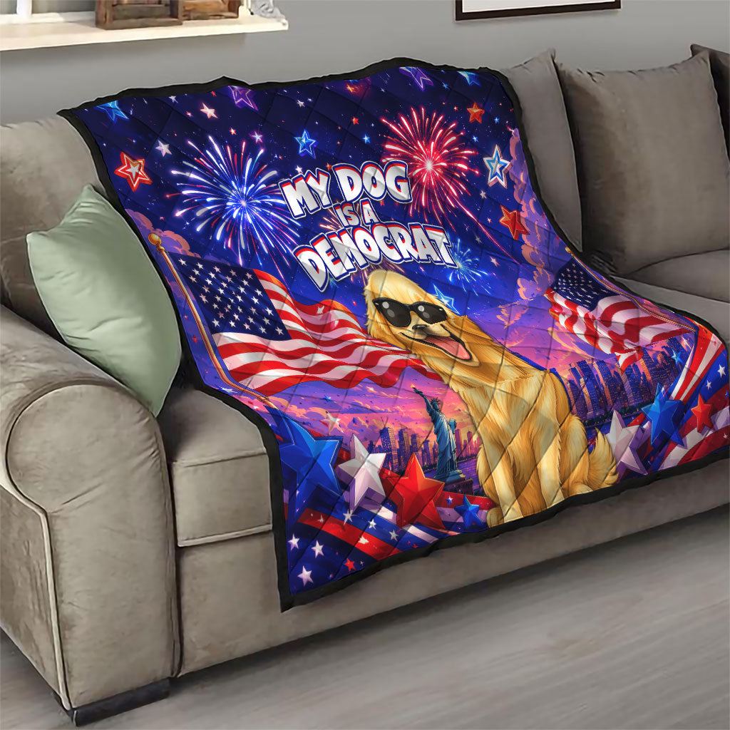 Golden Retriever My Dog Is A Democrat Quilt Patriotic Statue Of Liberty Fireworks