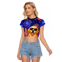 Golden Retriever My Dog Is A Democrat Raglan Cropped T Shirt Patriotic Statue Of Liberty Fireworks