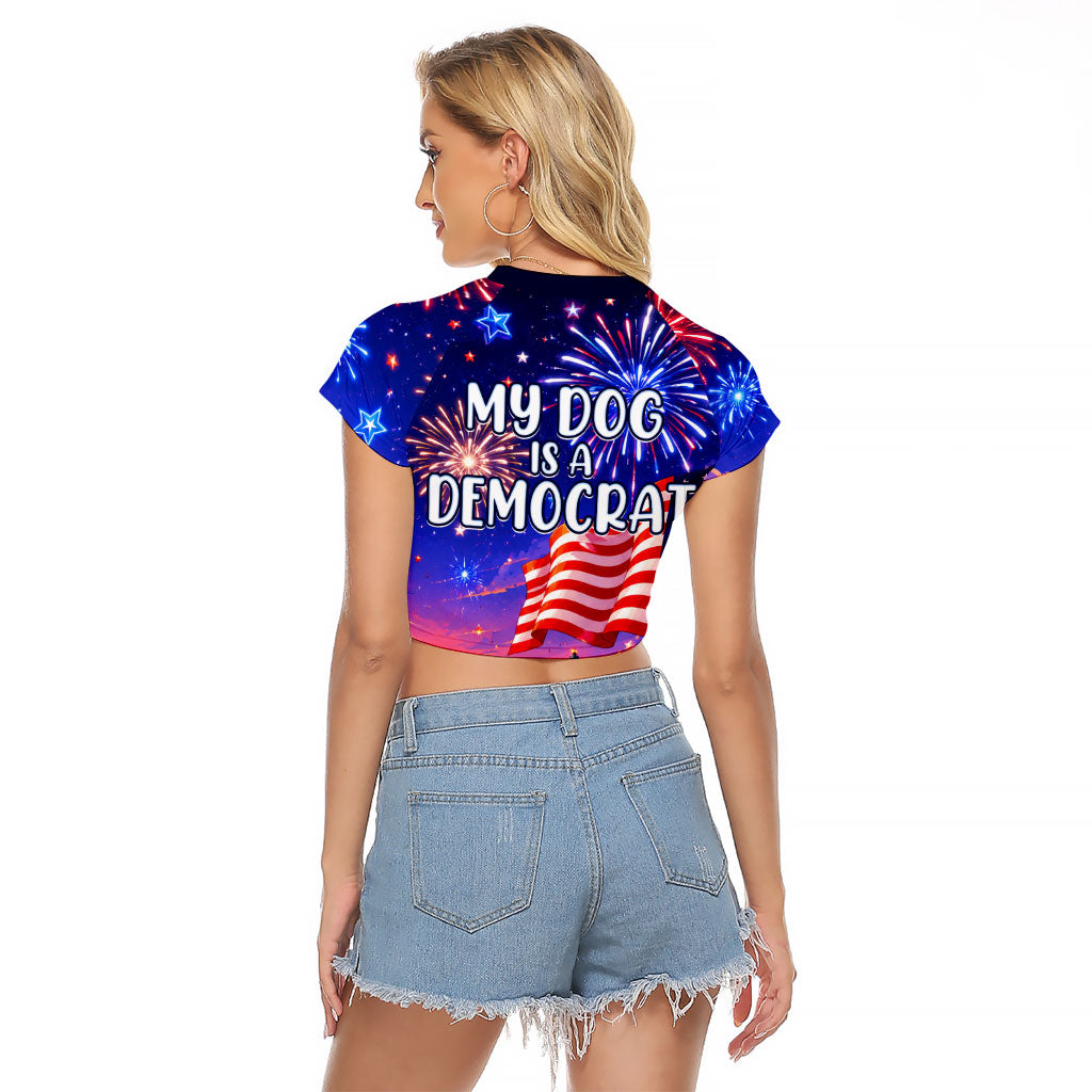 Golden Retriever My Dog Is A Democrat Raglan Cropped T Shirt Patriotic Statue Of Liberty Fireworks
