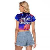 Golden Retriever My Dog Is A Democrat Raglan Cropped T Shirt Patriotic Statue Of Liberty Fireworks