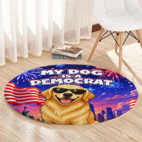 Golden Retriever My Dog Is A Democrat Round Carpet Patriotic Statue Of Liberty Fireworks