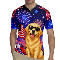 Golden Retriever My Dog Is A Democrat Rugby Jersey Patriotic Statue Of Liberty Fireworks