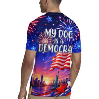 Golden Retriever My Dog Is A Democrat Rugby Jersey Patriotic Statue Of Liberty Fireworks