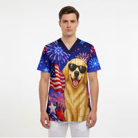 Golden Retriever My Dog Is A Democrat Scrub Top Patriotic Statue Of Liberty Fireworks