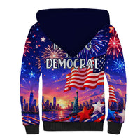 Golden Retriever My Dog Is A Democrat Sherpa Hoodie Patriotic Statue Of Liberty Fireworks