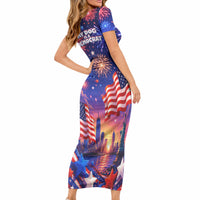Golden Retriever My Dog Is A Democrat Short Sleeve Bodycon Dress Patriotic Statue Of Liberty Fireworks