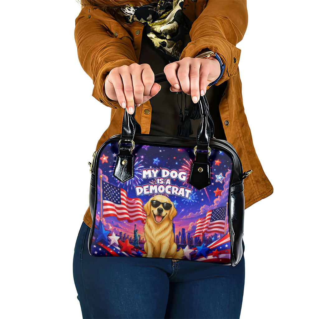 Golden Retriever My Dog Is A Democrat Shoulder Handbag Patriotic Statue Of Liberty Fireworks