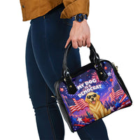 Golden Retriever My Dog Is A Democrat Shoulder Handbag Patriotic Statue Of Liberty Fireworks