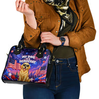 Golden Retriever My Dog Is A Democrat Shoulder Handbag Patriotic Statue Of Liberty Fireworks
