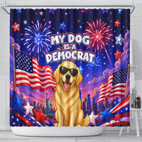 Golden Retriever My Dog Is A Democrat Shower Curtain Patriotic Statue Of Liberty Fireworks