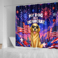 Golden Retriever My Dog Is A Democrat Shower Curtain Patriotic Statue Of Liberty Fireworks