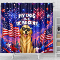 Golden Retriever My Dog Is A Democrat Shower Curtain Patriotic Statue Of Liberty Fireworks
