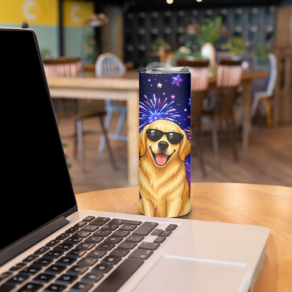 Golden Retriever My Dog Is A Democrat Skinny Tumbler Patriotic Statue Of Liberty Fireworks