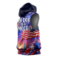 Golden Retriever My Dog Is A Democrat Sleeveless Hoodie Patriotic Statue Of Liberty Fireworks