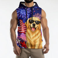 Golden Retriever My Dog Is A Democrat Sleeveless Hoodie Patriotic Statue Of Liberty Fireworks