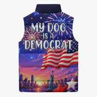 Golden Retriever My Dog Is A Democrat Sleeveless Puffer Jacket Patriotic Statue Of Liberty Fireworks