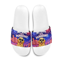Golden Retriever My Dog Is A Democrat Slide Sandals Patriotic Statue Of Liberty Fireworks
