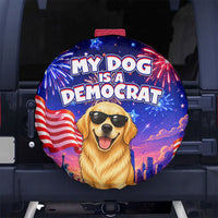 Golden Retriever My Dog Is A Democrat Spare Tire Cover Patriotic Statue Of Liberty Fireworks