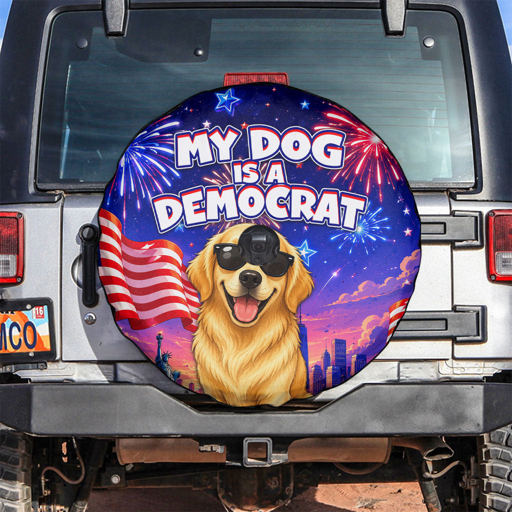 Golden Retriever My Dog Is A Democrat Spare Tire Cover Patriotic Statue Of Liberty Fireworks