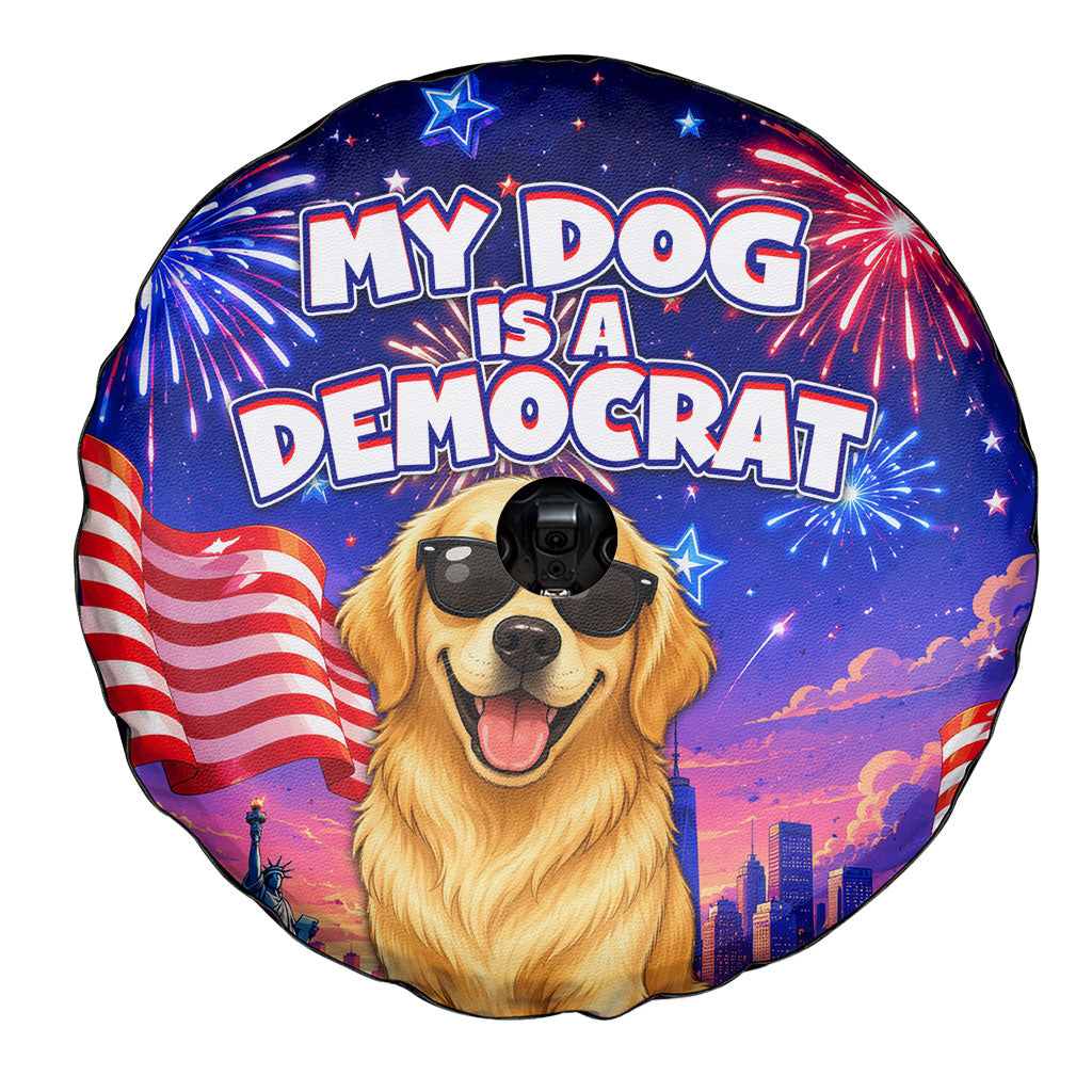 Golden Retriever My Dog Is A Democrat Spare Tire Cover Patriotic Statue Of Liberty Fireworks