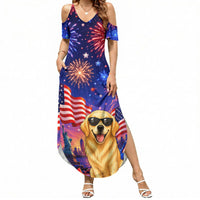 Golden Retriever My Dog Is A Democrat Summer Maxi Dress Patriotic Statue Of Liberty Fireworks