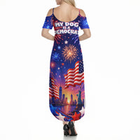 Golden Retriever My Dog Is A Democrat Summer Maxi Dress Patriotic Statue Of Liberty Fireworks