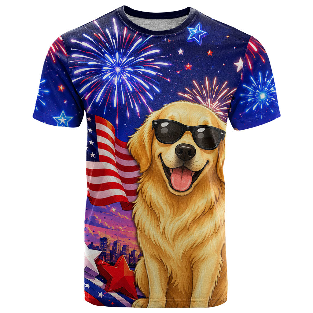 Golden Retriever My Dog Is A Democrat T Shirt Patriotic Statue Of Liberty Fireworks