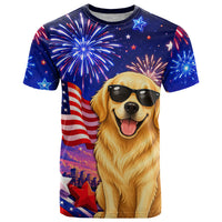 Golden Retriever My Dog Is A Democrat T Shirt Patriotic Statue Of Liberty Fireworks