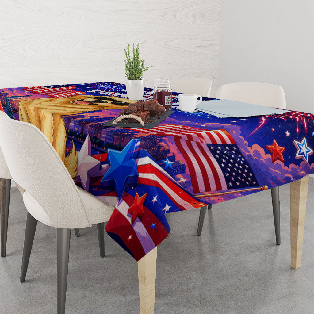 Golden Retriever My Dog Is A Democrat Tablecloth Patriotic Statue Of Liberty Fireworks